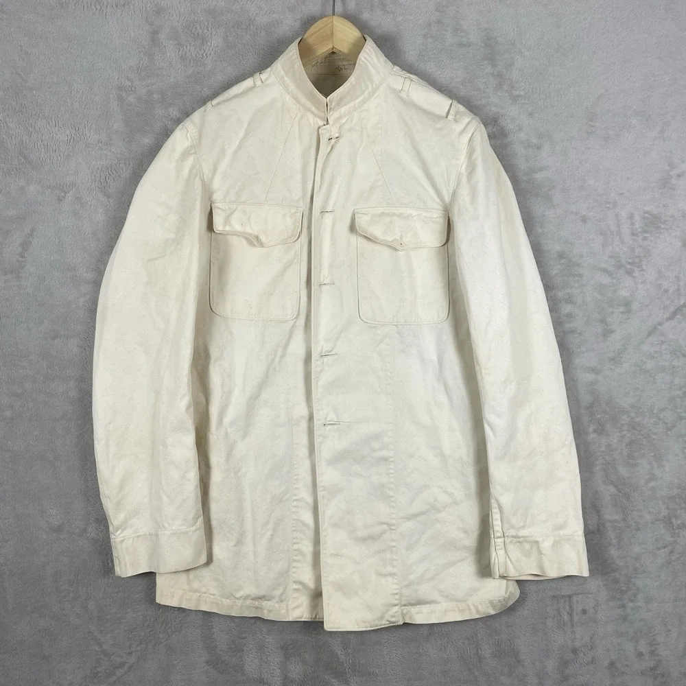 True Vtg 30s 40s Sanforized White Cotton Twill Chore Uniform Jacket Portlite